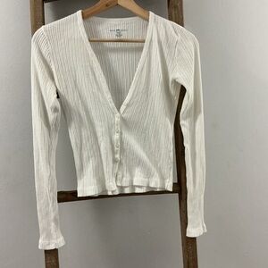 Brandy Melville Cream Ribbed Button-Down Shirt